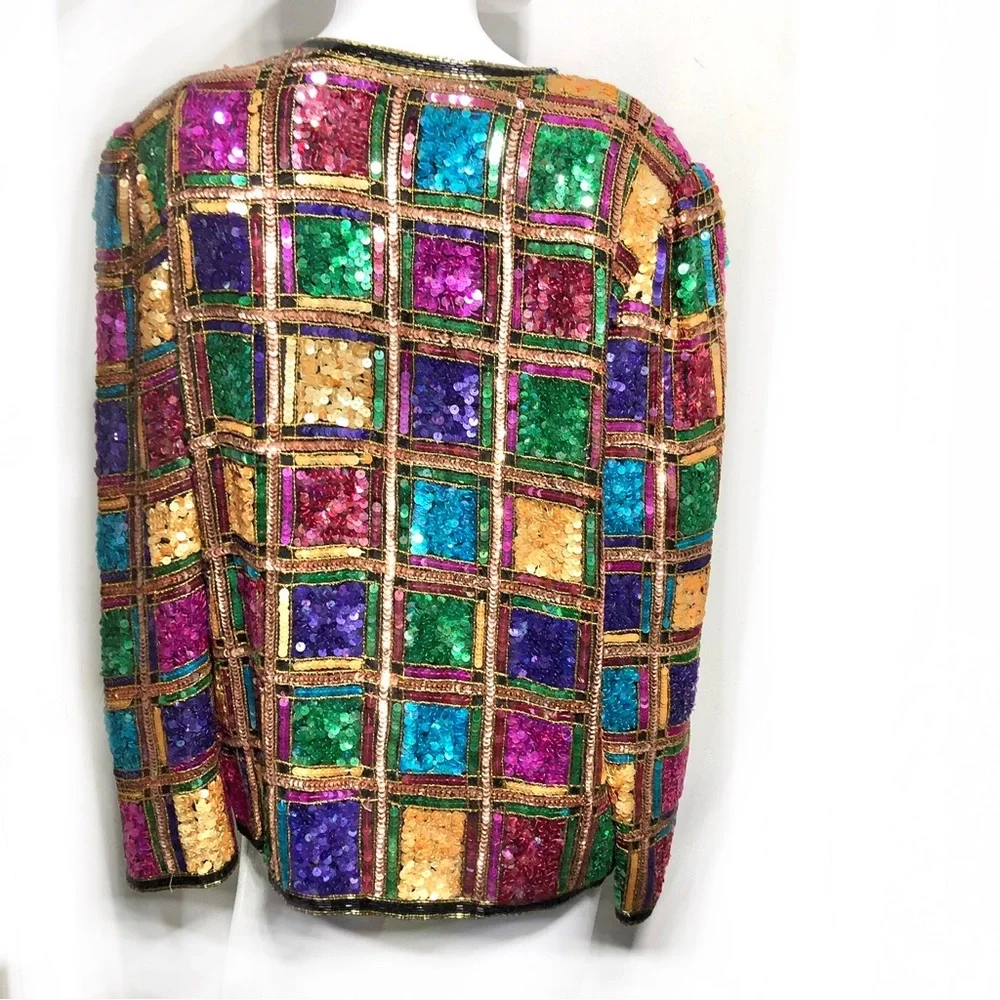 Laurence Kazar Vintage Vibrant Sequin Plaid Jacket - Picture 3 of 11